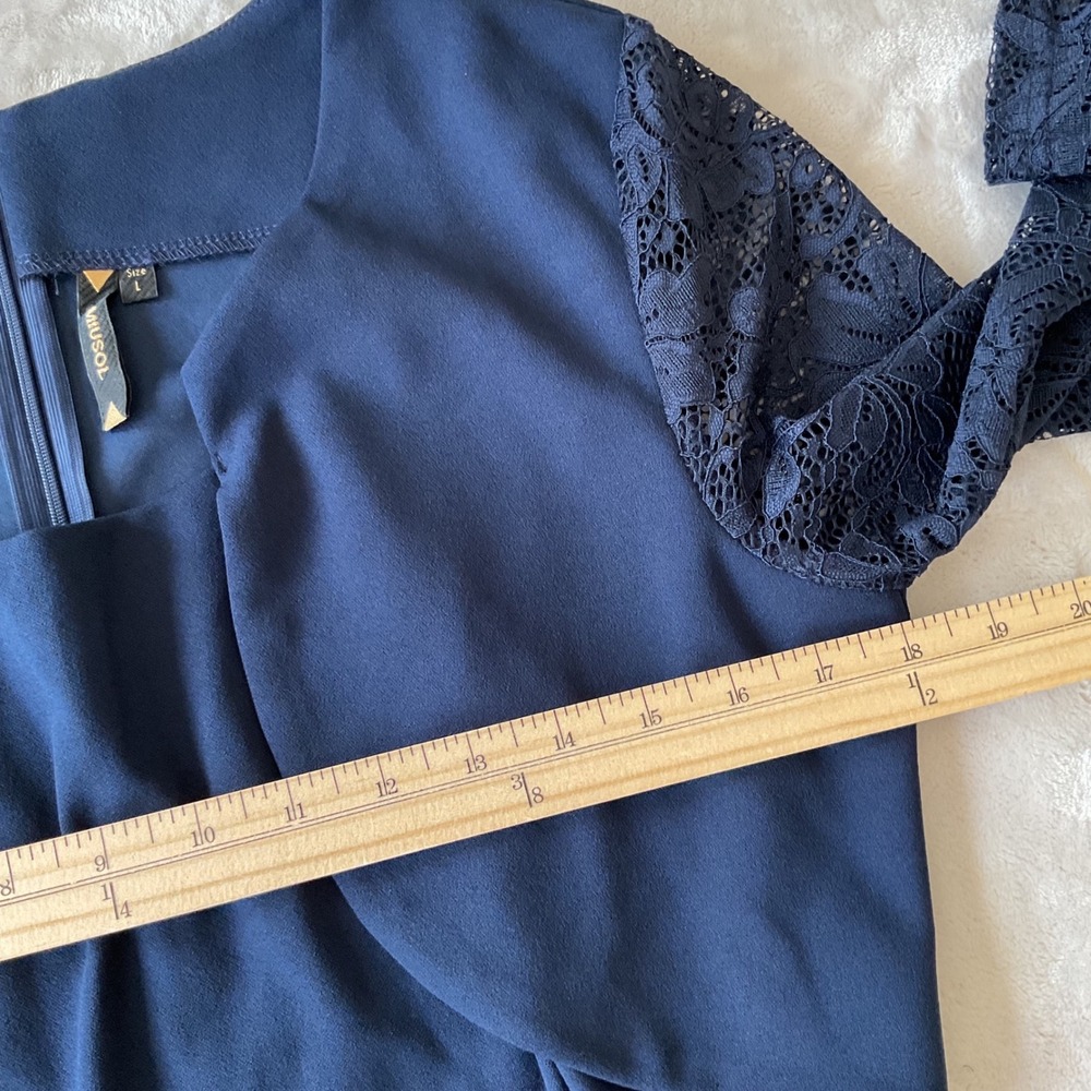 Miusol Womens Navy Blue Lace 3/4 Sleeve Fit and Flare Cocktail Dress Size L - Picture 9 of 11